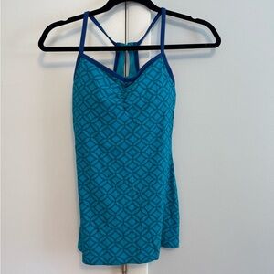 Lucy Blue Geometric Pattern sports tank top. Size XS
